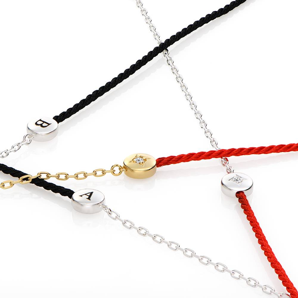 Half and Half Black Initial Bracelet with Diamond in 18K Gold Plating - Removal-6 Half and Half Black Initial Bracelet with Diamond in 18K Gold Plating - Removal-6 product photo