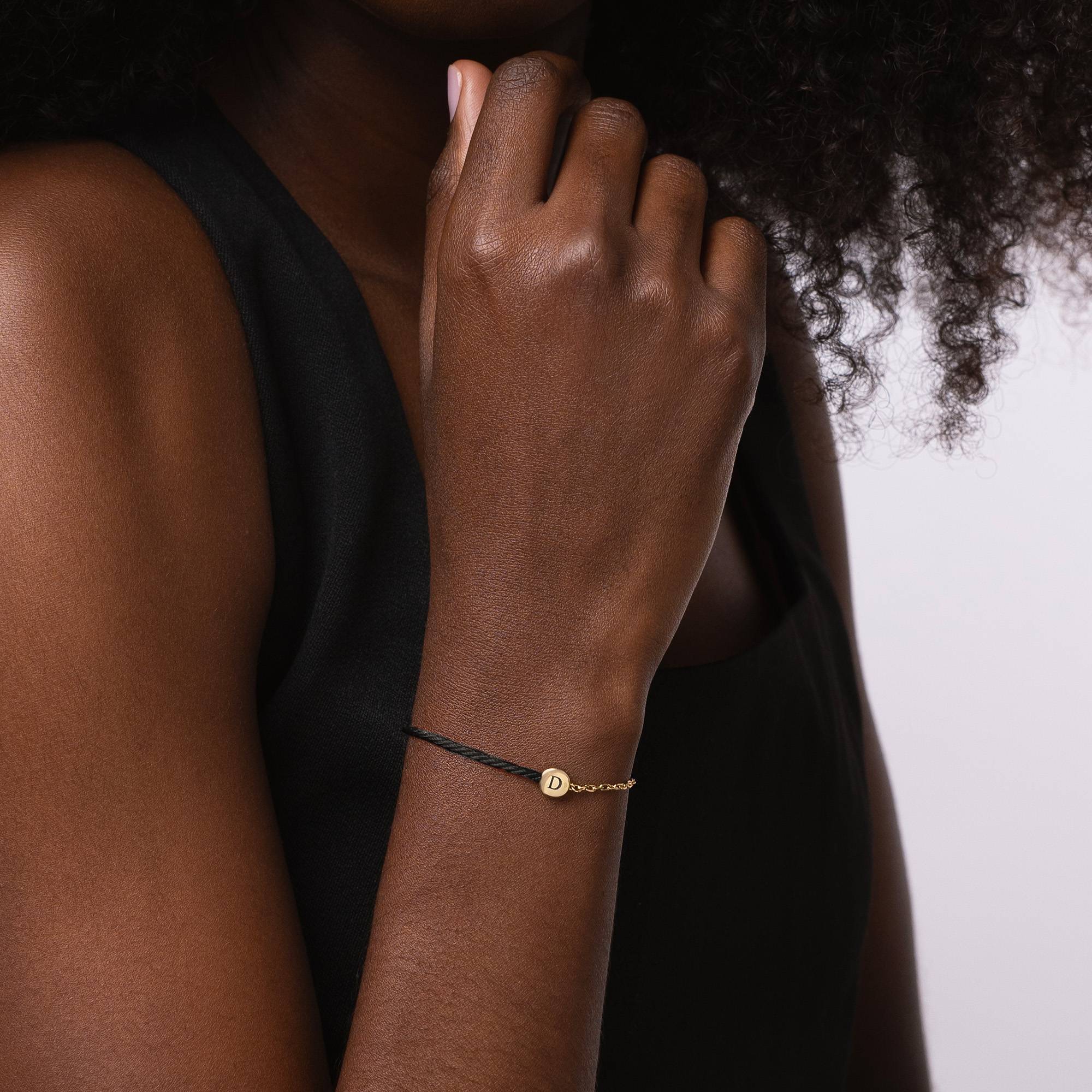 Half and Half Black Initial Bracelet with Diamond in 18K Gold Plating - Removal-7 Half and Half Black Initial Bracelet with Diamond in 18K Gold Plating - Removal-7 product photo