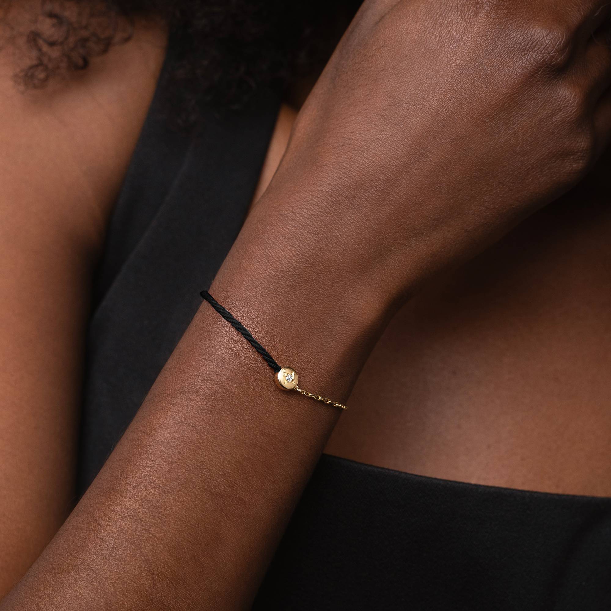 Half and Half Black Initial Bracelet with Diamond in 18K Gold Plating - Removal-3 Half and Half Black Initial Bracelet with Diamond in 18K Gold Plating - Removal-3 product photo