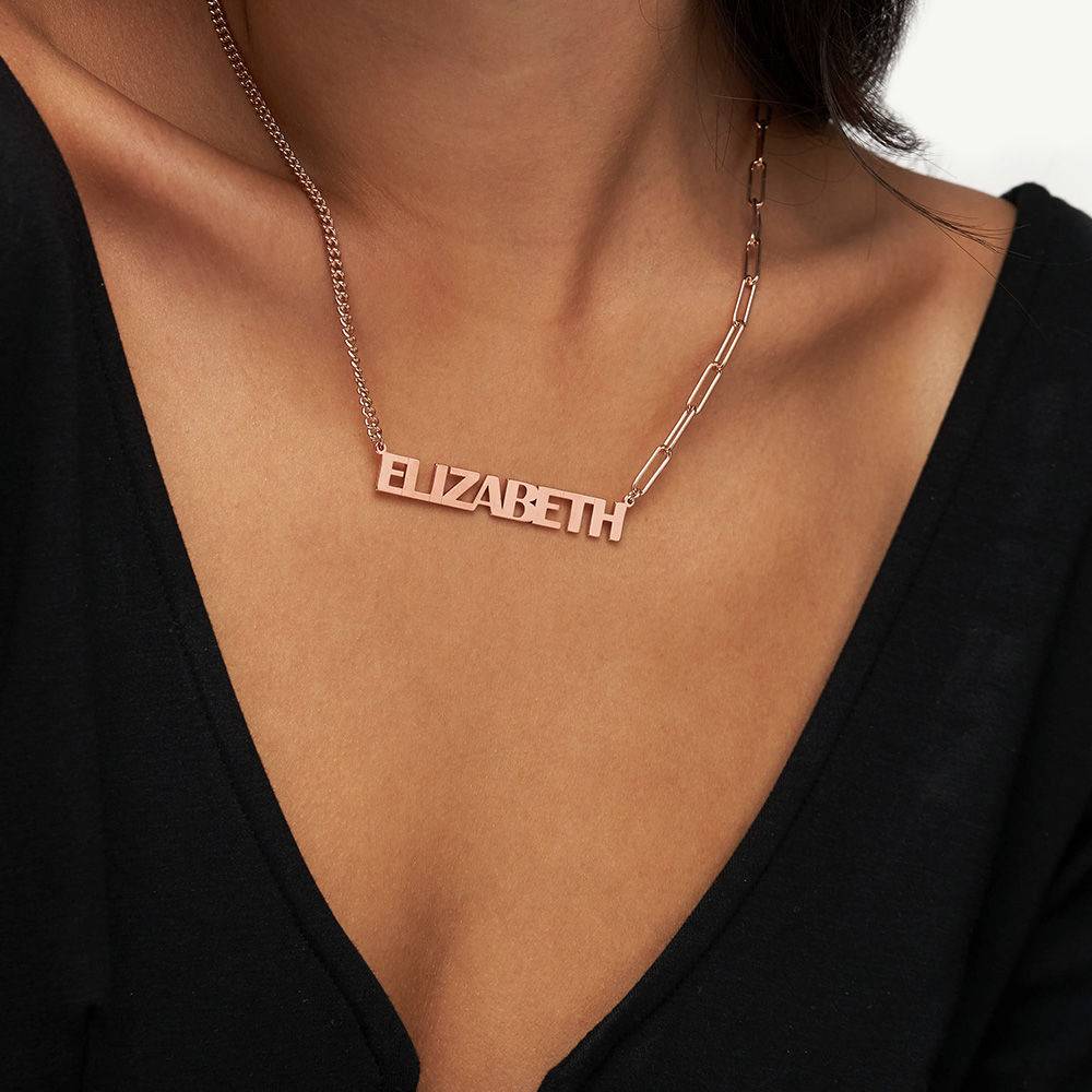 Half and Half Bold Name Necklace in 18k Rose Gold Plating-3 Half and Half Bold Name Necklace in 18k Rose Gold Plating-3 product photo