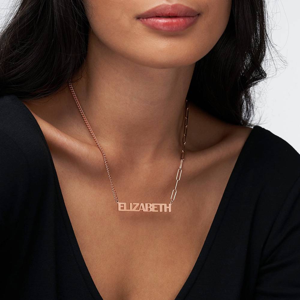 Half and Half Bold Name Necklace in 18k Rose Gold Plating-2 Half and Half Bold Name Necklace in 18k Rose Gold Plating-2 product photo