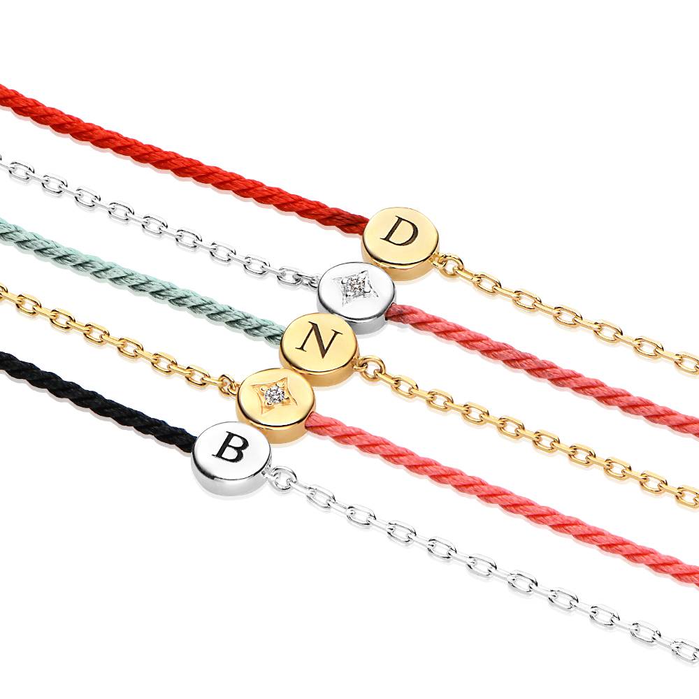 Half and Half Green Initial Bracelet with Diamond in 18K Gold Plating - Version-1 product photo