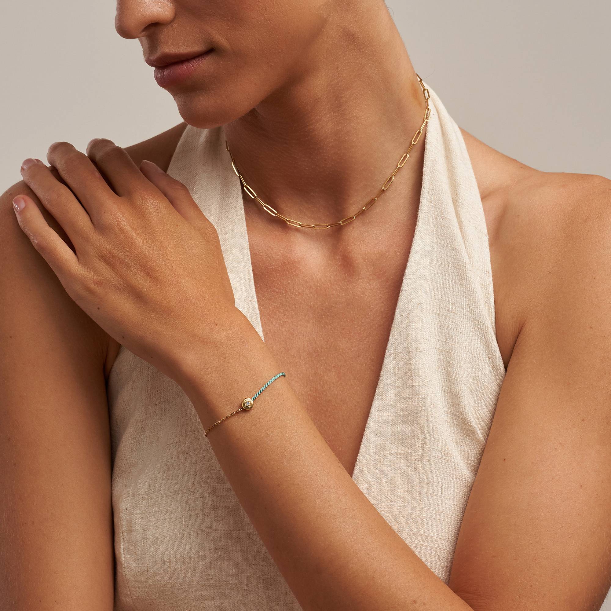 Half and Half Green Initial Bracelet with Diamond in 18K Gold Plating - Version-2 product photo