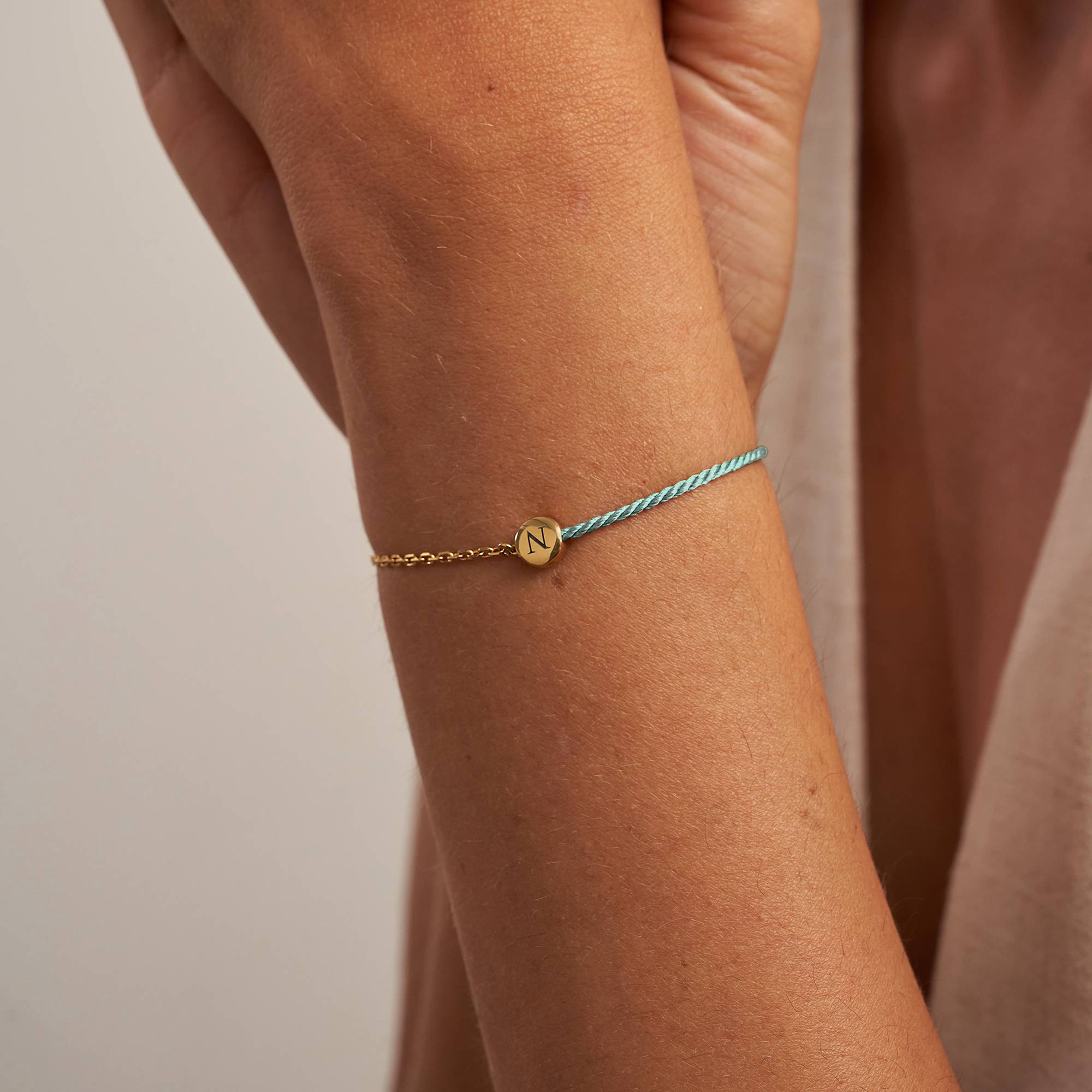 Half and Half Green Initial Bracelet with Diamond in 18K Gold Plating - Version-3 product photo