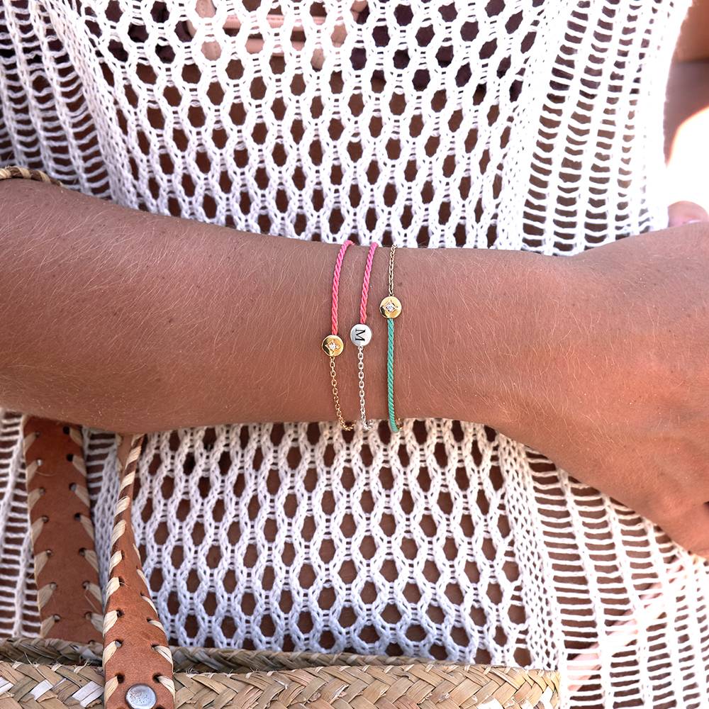 Half and Half Green Initial Bracelet with Diamond in 18K Gold Plating - Version-6 product photo