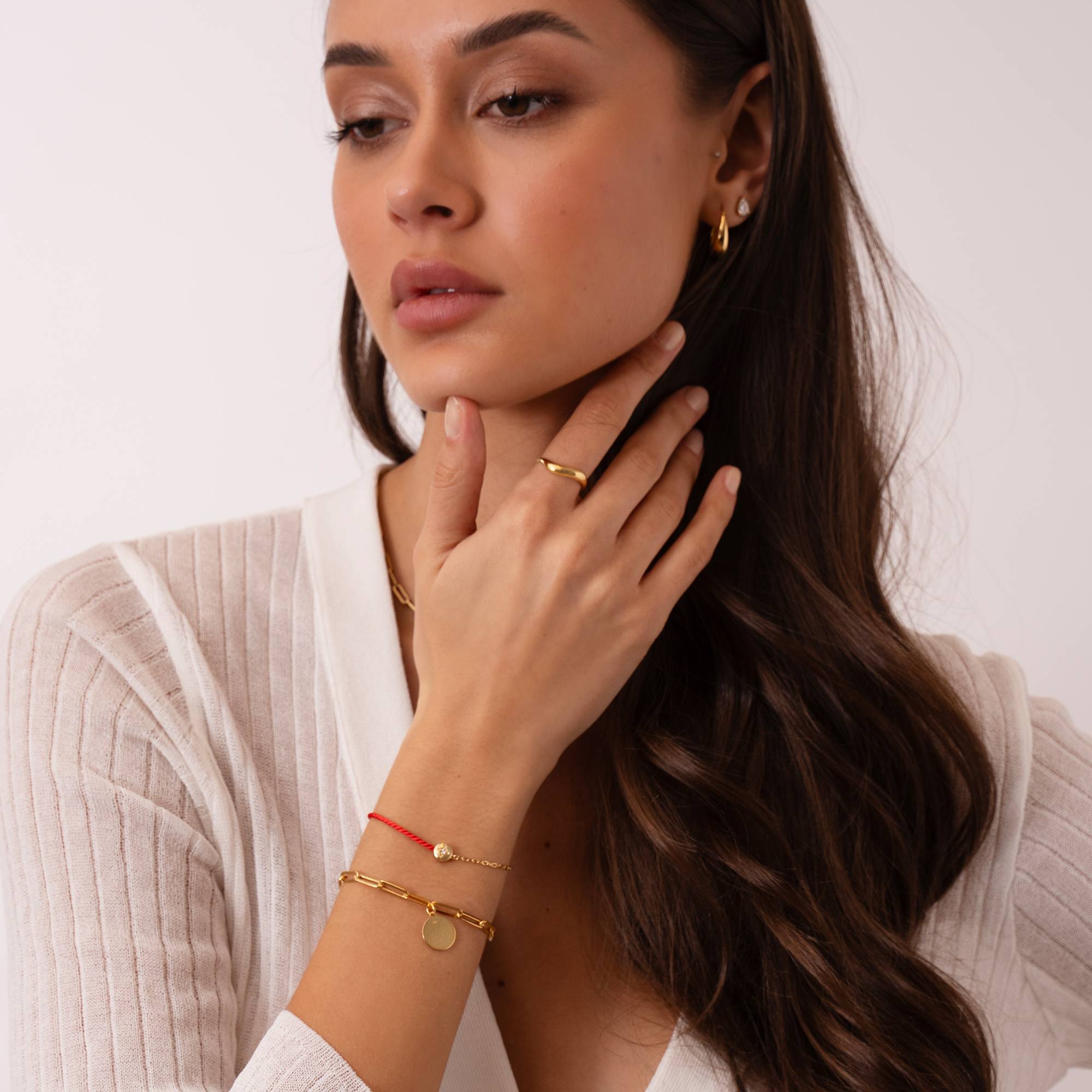Half and Half Red Initial Bracelet with Diamond in 18K Gold Plating - Version-5 Half and Half Red Initial Bracelet with Diamond in 18K Gold Plating - Version-5 product photo