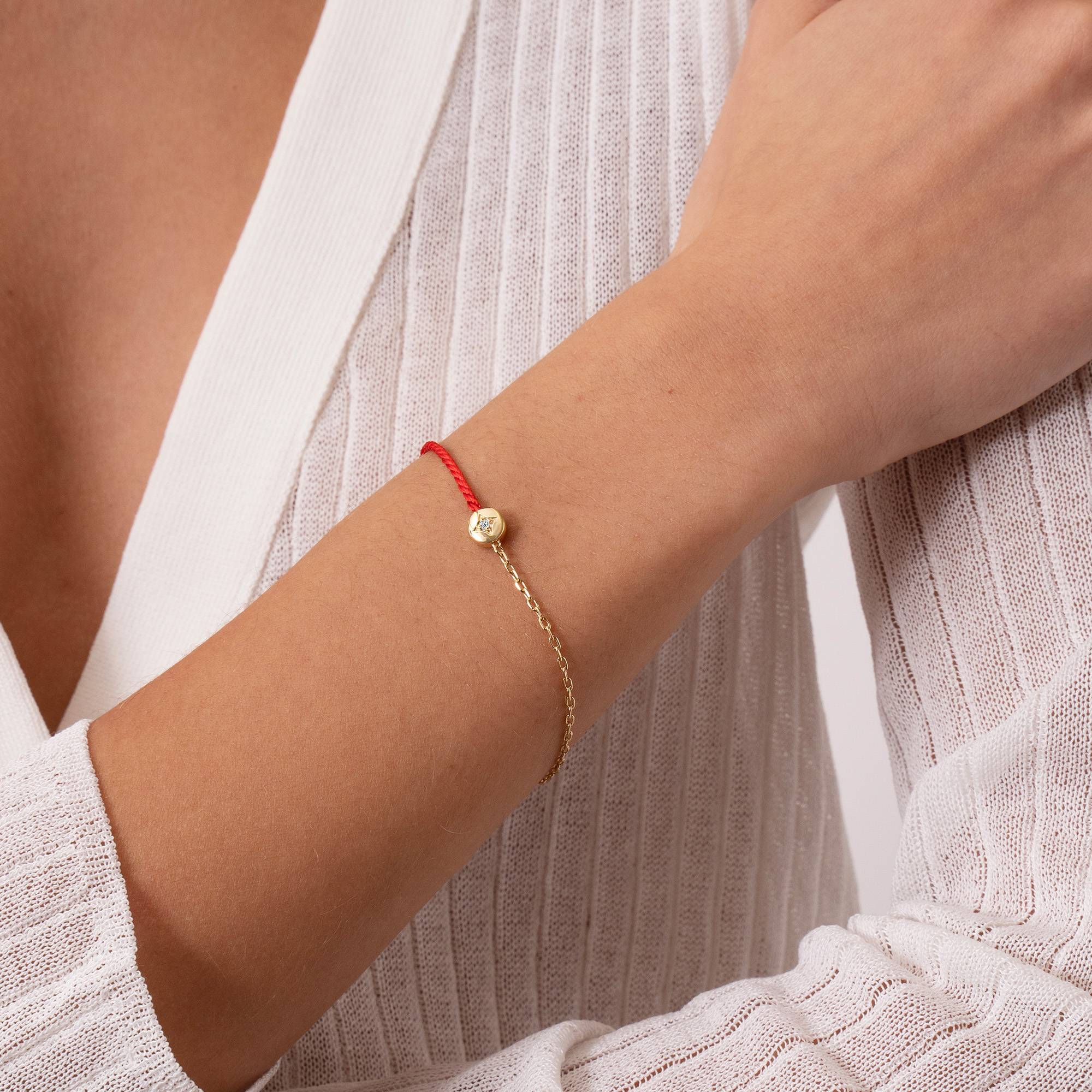 Half and Half Red Initial Bracelet with Diamond in 18K Gold Plating - Version-4 Half and Half Red Initial Bracelet with Diamond in 18K Gold Plating - Version-4 product photo