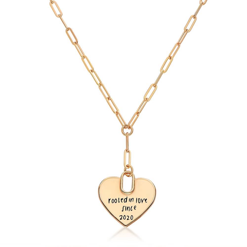 Handwriting Engraved Heart Paperclip Necklace in Gold Plating-2 product photo