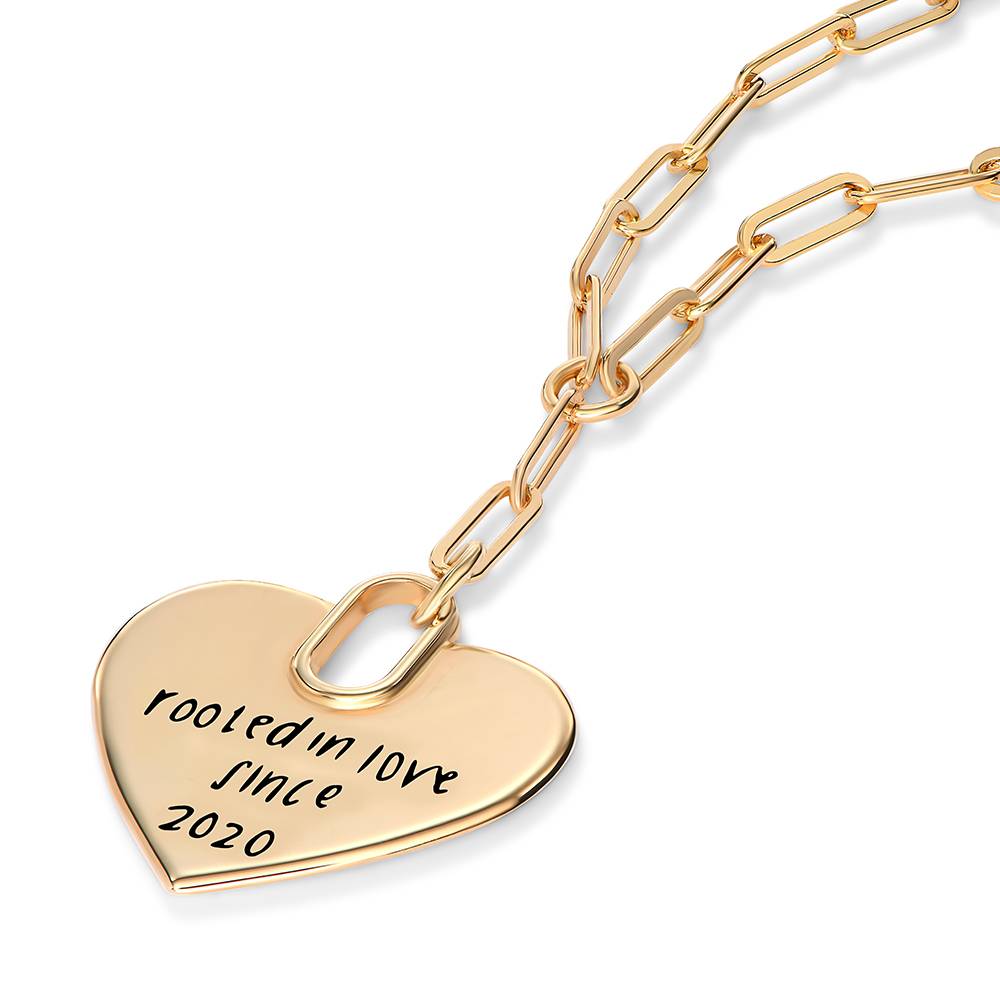 Handwriting Engraved Heart Paperclip Necklace in Gold Plating-4 product photo