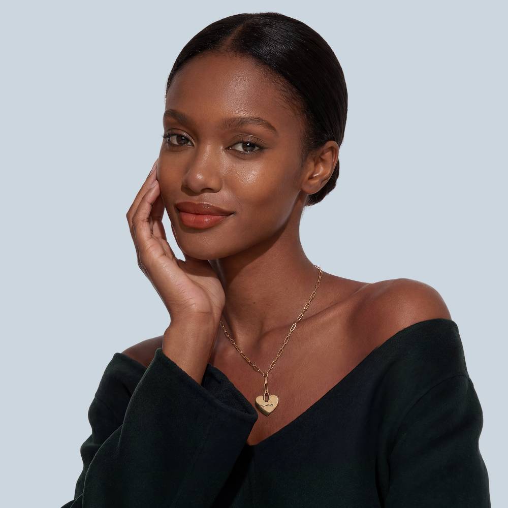 Handwriting Engraved Heart Paperclip Necklace in Gold Plating-1 product photo