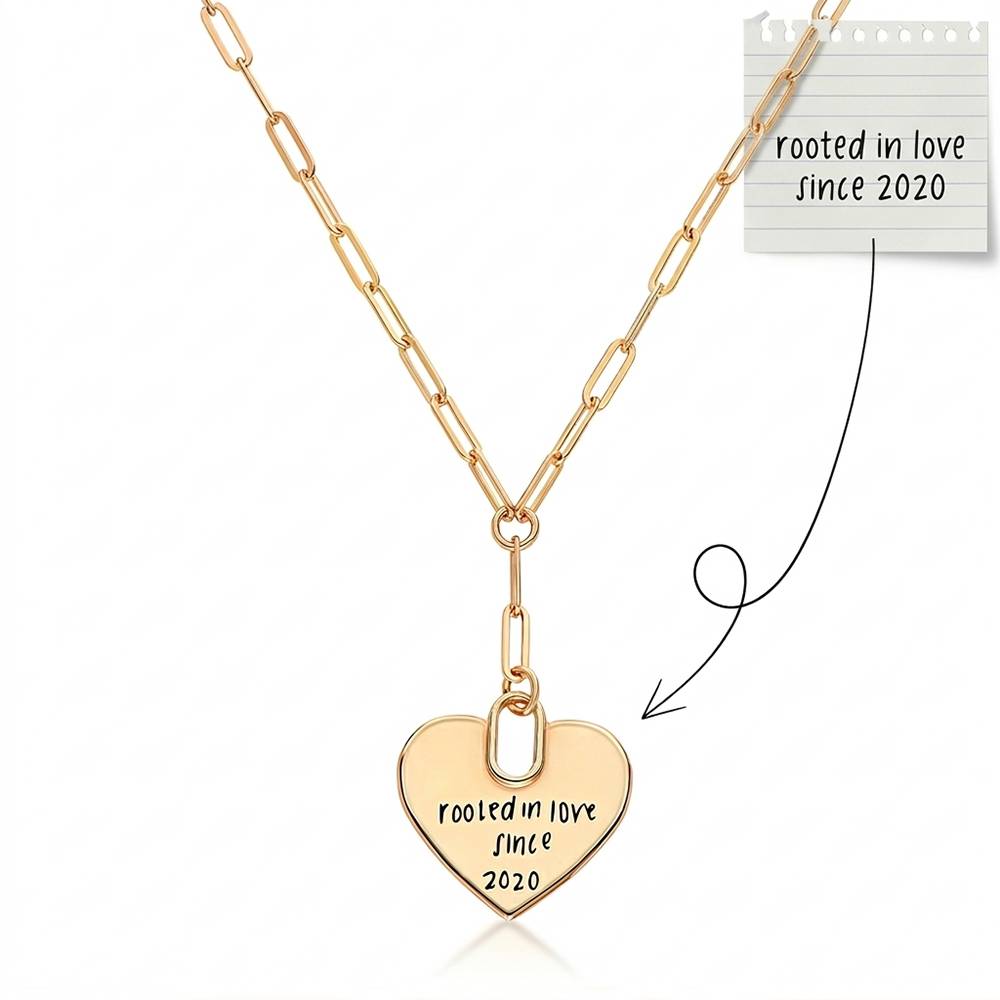 Handwriting Engraved Heart Paperclip Necklace in Gold Plating-6 product photo