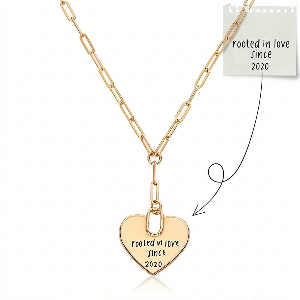 Handwriting Engraved Heart Paperclip Necklace in Gold Plating-6 product photo
