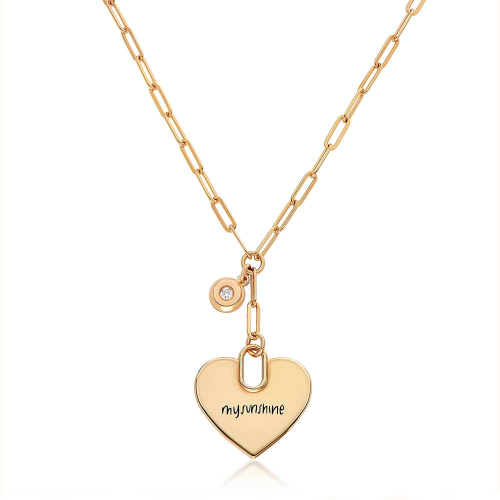 Handwriting Engraved Heart Paperclip Necklace in Gold Plating with Diamonds-2 product photo