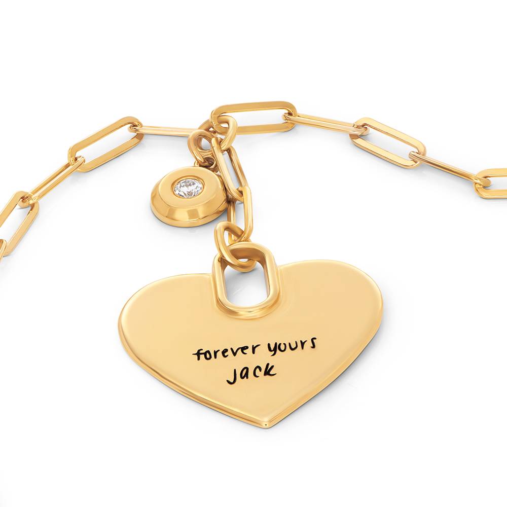 Handwriting Engraved Heart Paperclip Necklace in Gold Plating with Diamonds-4 product photo