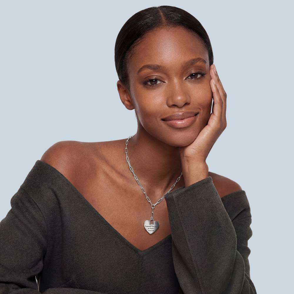 Handwriting Engraved Heart Paperclip Necklace in Silver-2 product photo