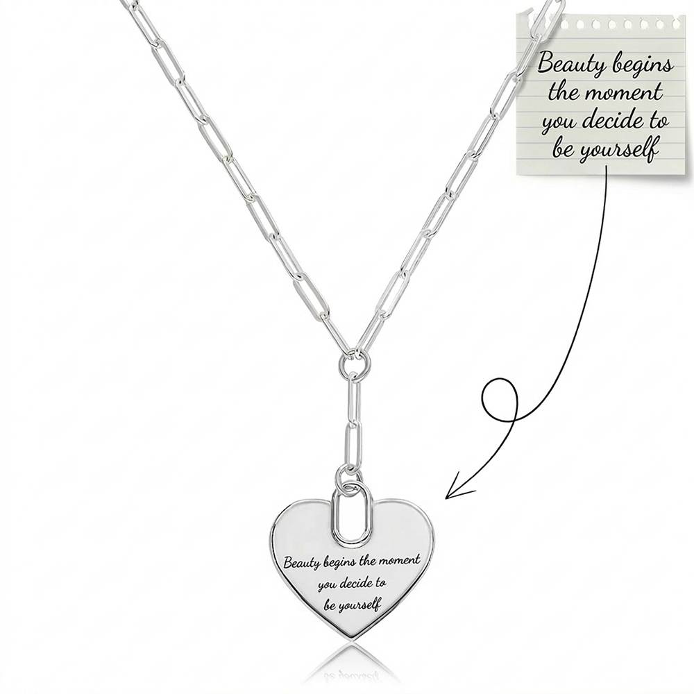 Handwriting Engraved Heart Paperclip Necklace in Silver-1 product photo