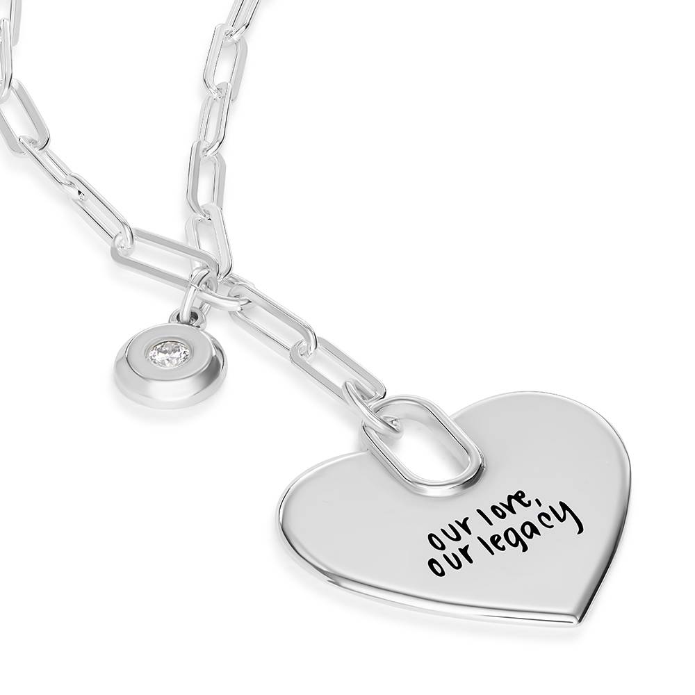 Handwriting Engraved Heart Paperclip Necklace in Silver with Diamonds-3 product photo