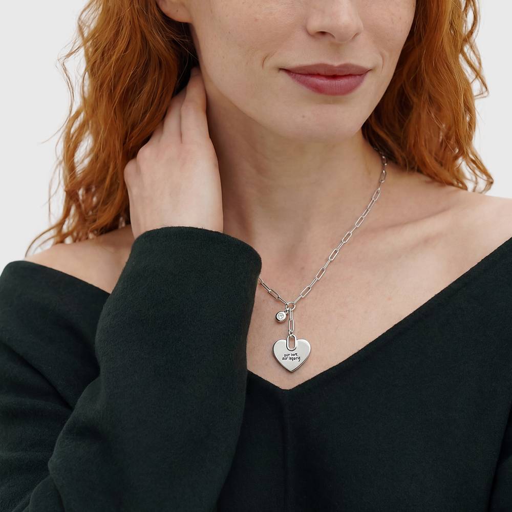 Handwrite Diamond Handwriting Engraved Heart Paperclip Necklace in Silver with Diamonds ...