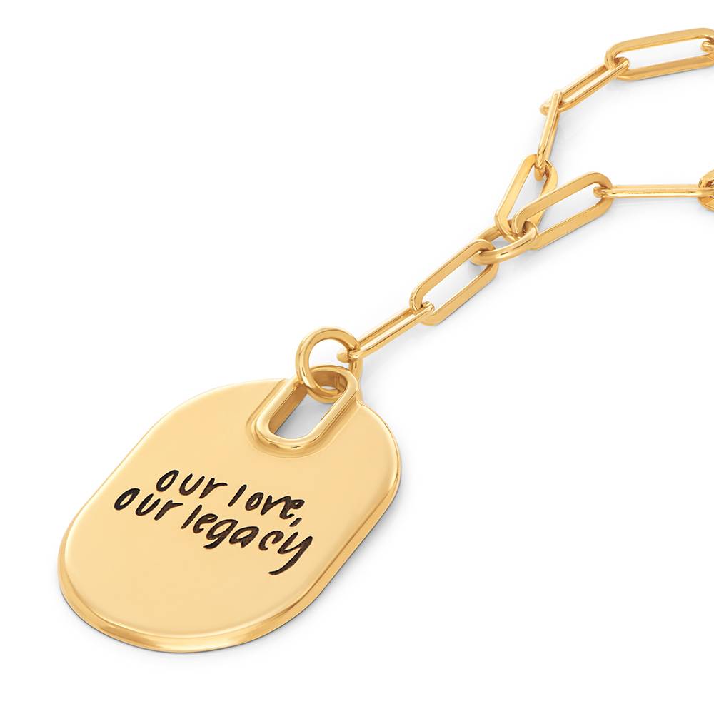 Handwriting Engraved Oval Pendant Paperclip Necklace in Gold Plating-2 product photo