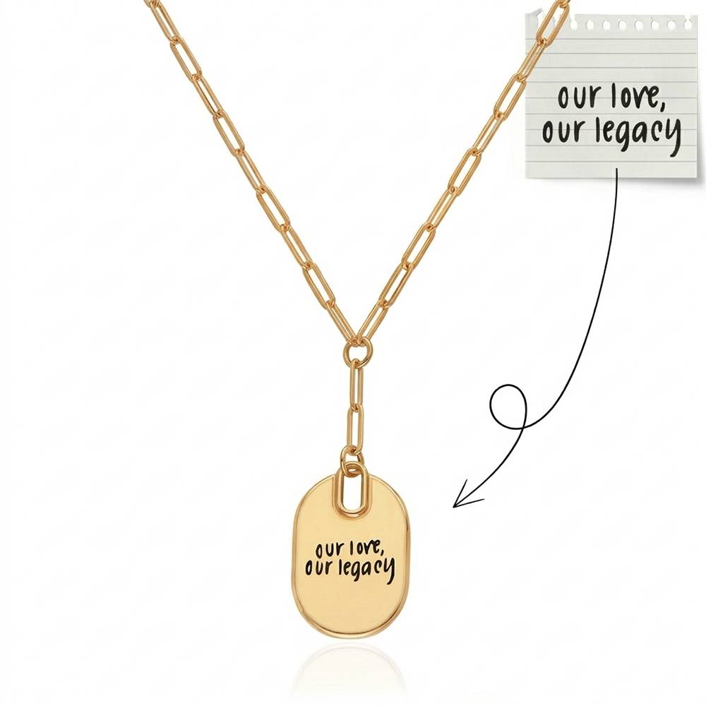 Handwriting Engraved Oval Pendant Paperclip Necklace in Gold Plating-4 product photo