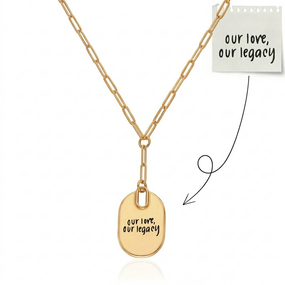 Handwriting Engraved Oval Pendant Paperclip Necklace in Gold Plating-4 product photo