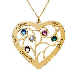 U7 Tree Of Life Necklace - Custom Name Family Pendant With Birthstones In Heart Or Round Shape