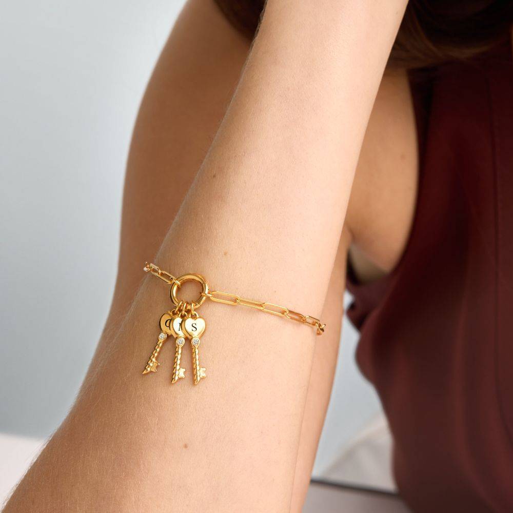Heart Lock & Key Initial Bracelet in Gold-2 Heart Lock & Key Initial Bracelet in Gold-2 product photo