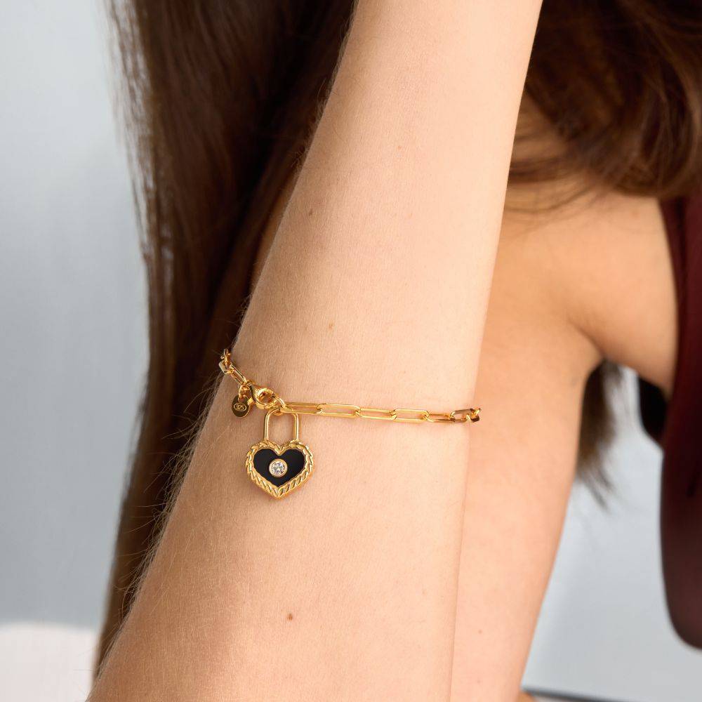 Heart Lock & Key Initial Bracelet in Gold-1 Heart Lock & Key Initial Bracelet in Gold-1 product photo