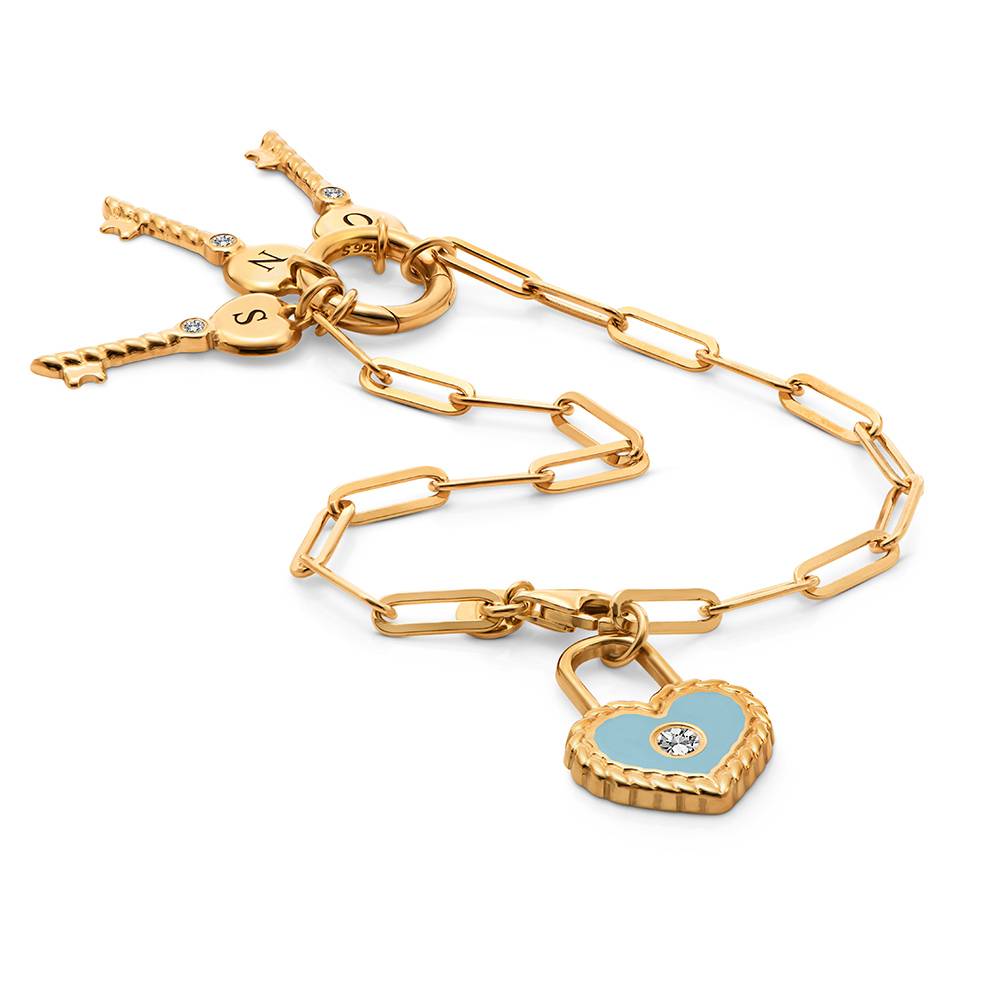Heart Lock & Key Initial Bracelet in Gold-3 Heart Lock & Key Initial Bracelet in Gold-3 product photo