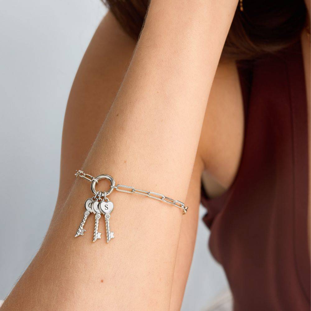 Heart Lock & Key Initial Bracelet in Silver-5 Heart Lock & Key Initial Bracelet in Silver-5 product photo