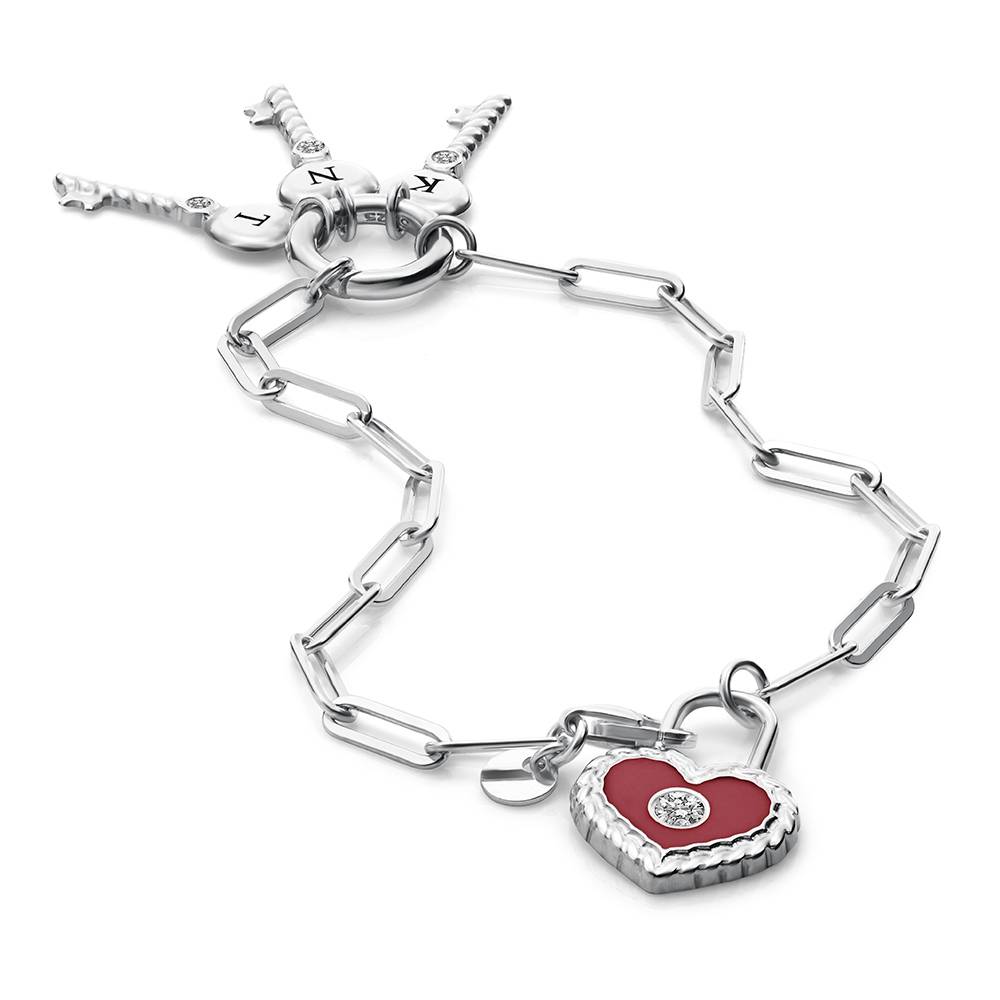 Heart Lock & Key Initial Bracelet in Silver-2 Heart Lock & Key Initial Bracelet in Silver-2 product photo