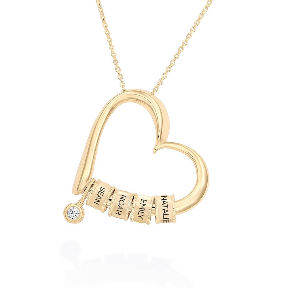 Charming Heart Necklace with Engraved Beads & 0.10CT Diamond in 10K Solid Yellow Gold-1 product photo