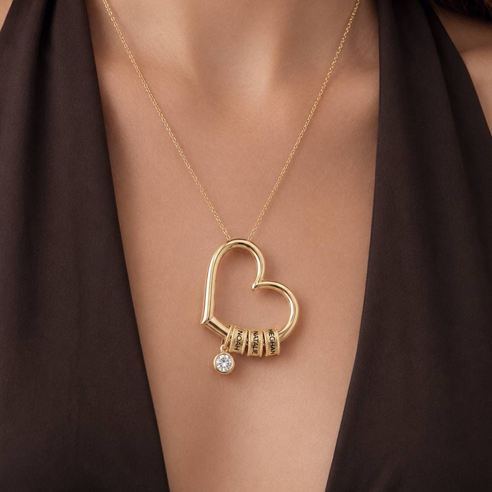 Charming Heart Necklace with Engraved Beads & 0.25CT Diamond in 10K Solid Yellow Gold-5 product photo