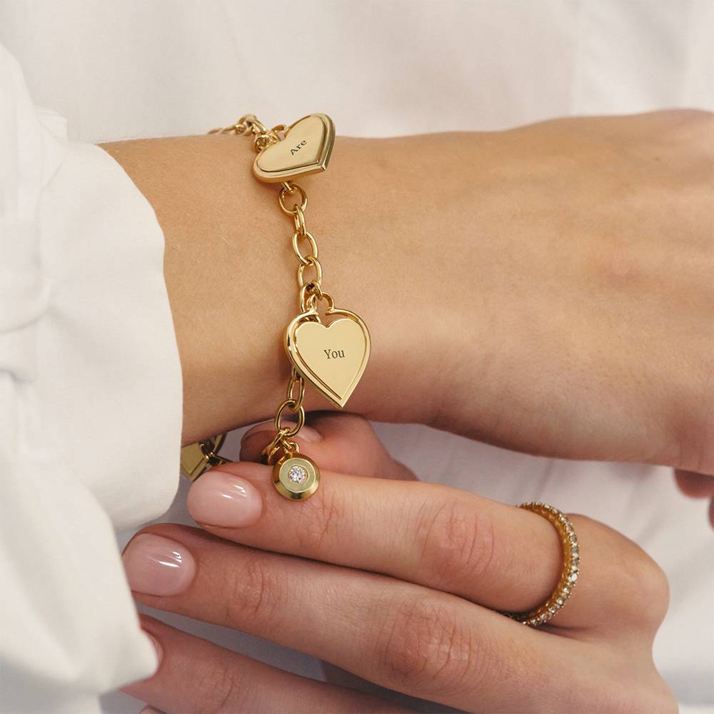 Heart-to-Heart Engravable Bracelet in Gold Vermeil with Diamond-1 product photo