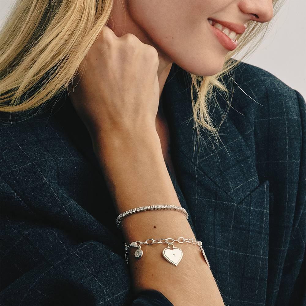 Heart-to-Heart Engravable Bracelet in Sterling Silver with Diamond-4 product photo