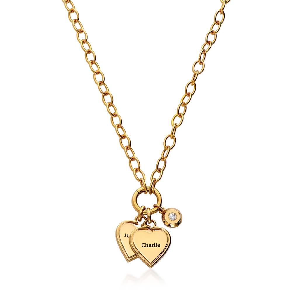 Heart-to-Heart Engravable Necklace in Gold Vermeil with Diamond-1 product photo