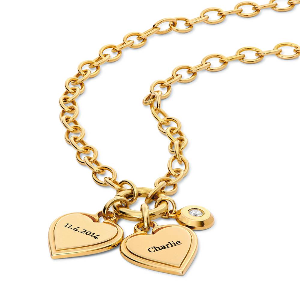 Heart-to-Heart Engravable Necklace in Gold Plating with Diamond-5 product photo