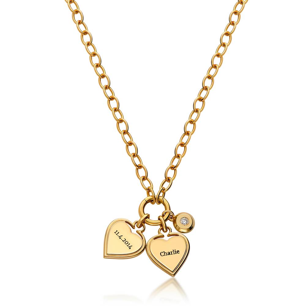 Heart-to-Heart Engravable Necklace in Gold Plating with Diamond-1 product photo