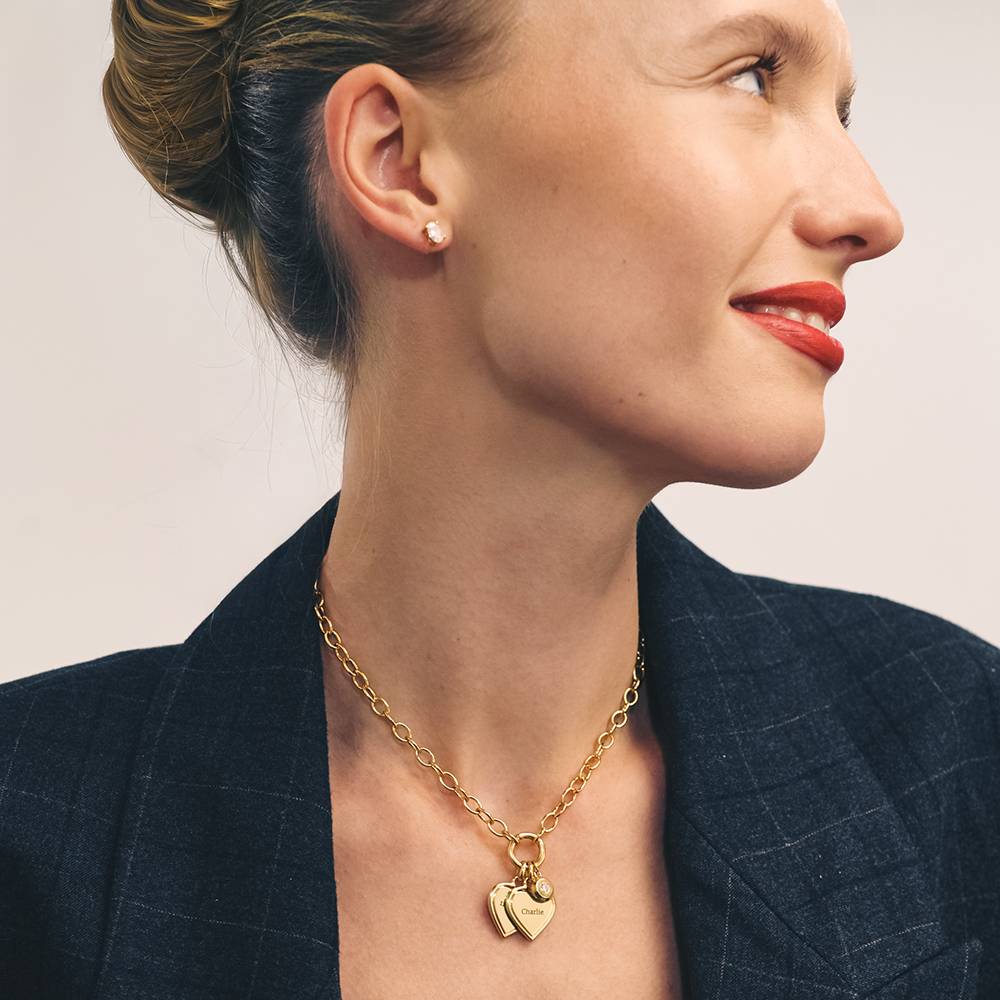 Heart-to-Heart Engravable Necklace in Gold Plating with Diamond-2 product photo