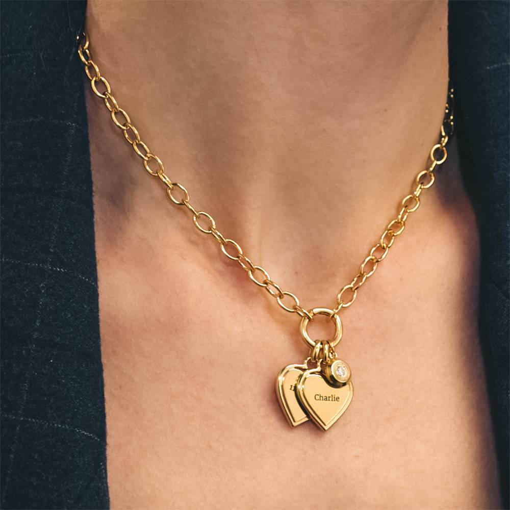 Heart-to-Heart Engravable Necklace in Gold Plating with Diamond-3 product photo