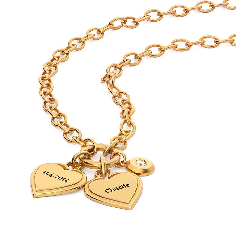Heart-to-Heart Engravable Necklace in Gold Plating with Diamond-4 product photo