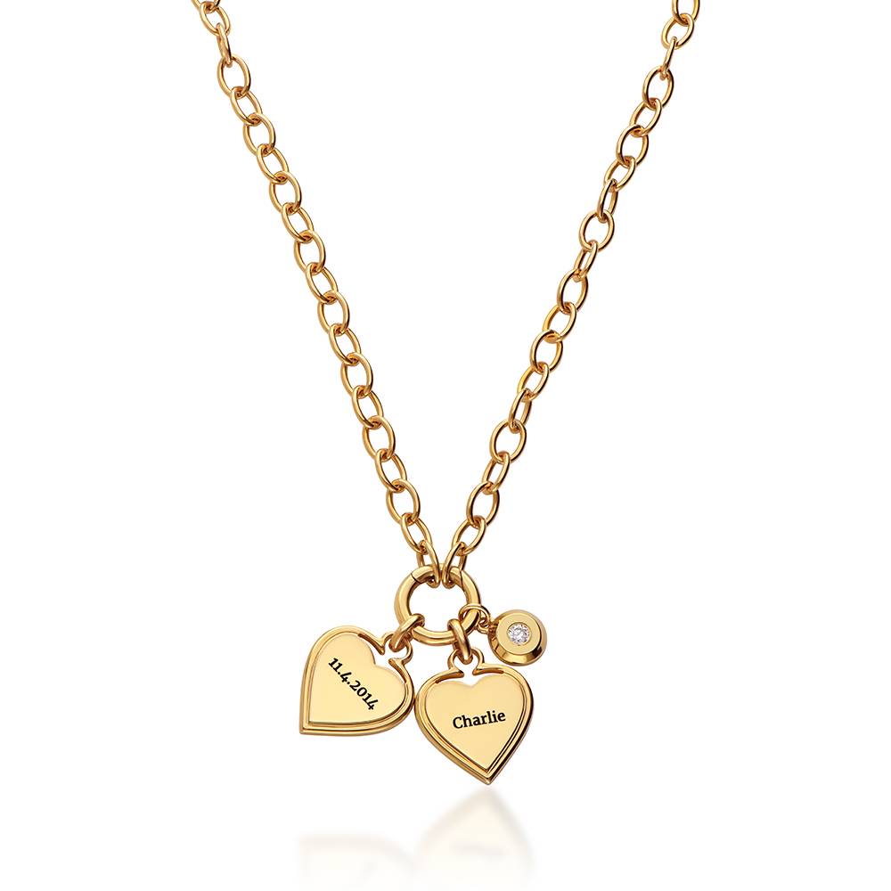 Heart-to-Heart Engravable Necklace in Gold Plating with Diamond-3 product photo