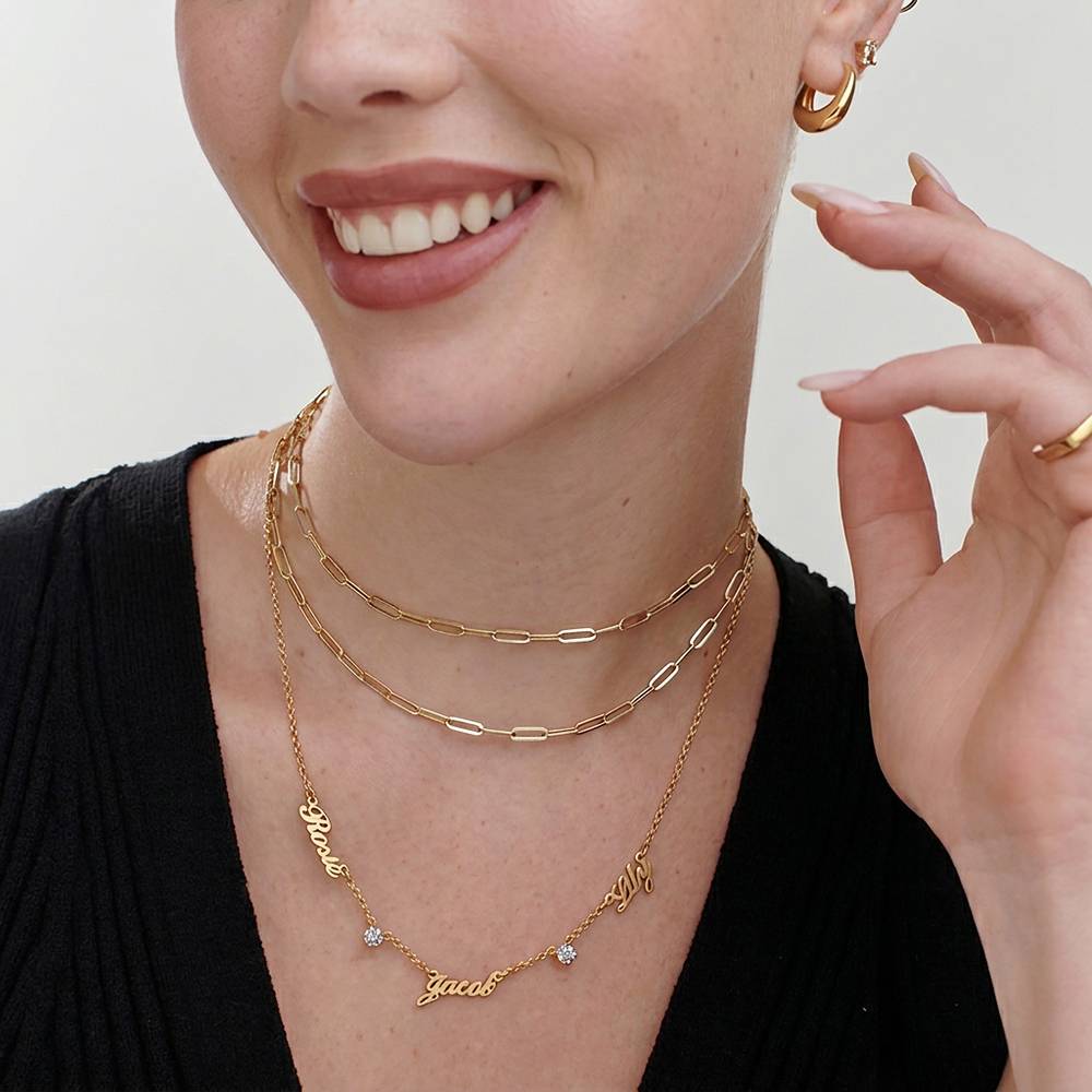 Heritage Multiple Name Necklace with 0.30CT Diamonds in Gold Vermeil-2 Heritage Multiple Name Necklace with 0.30CT Diamonds in Gold Vermeil-2 product photo