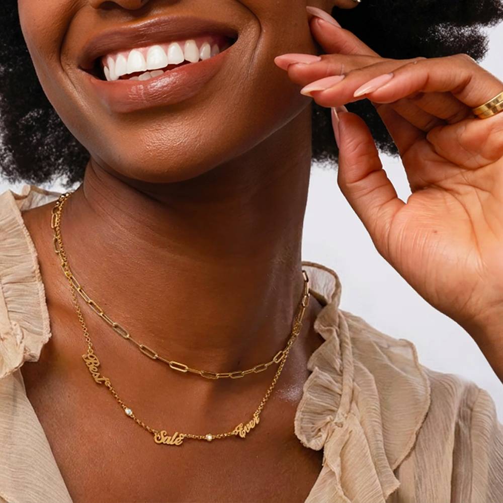 Heritage Multiple Name Necklace with Diamonds in Gold Plating-8 product photo