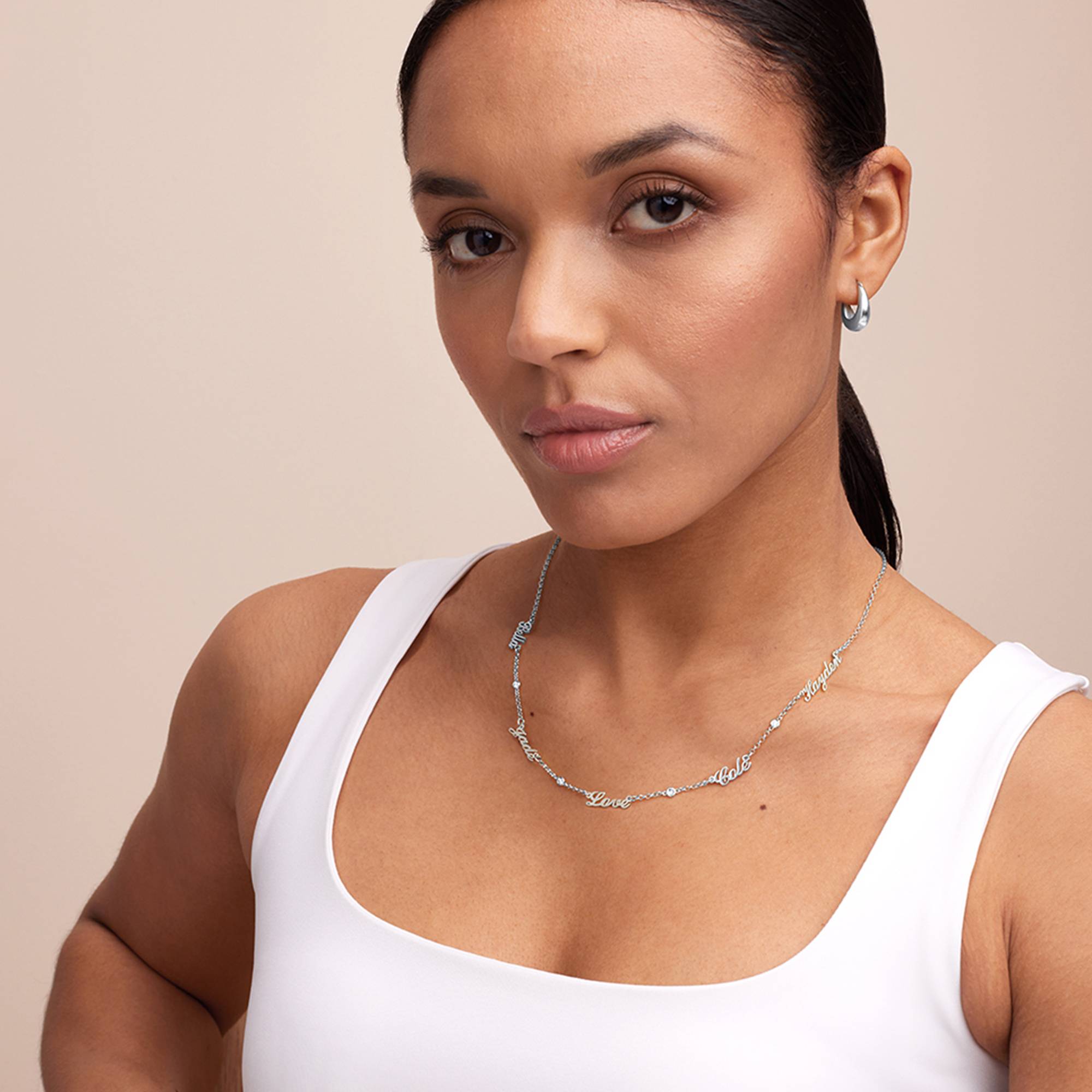Heritage Multiple Name Necklace with Diamonds in Silver-1 product photo