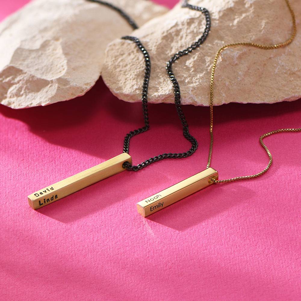 His & Hers 3D Bar Necklaces in 18K Gold Plating-3 product photo