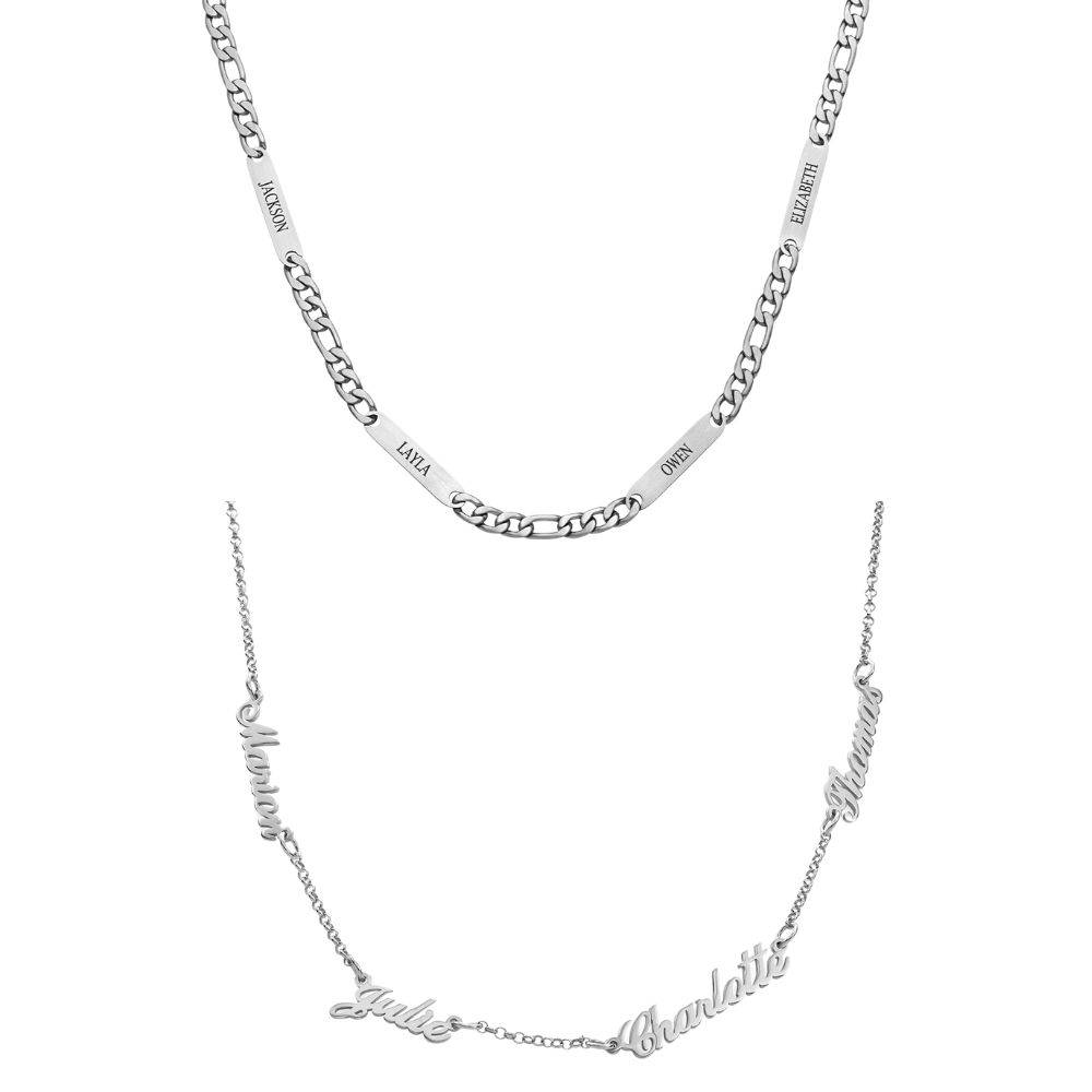 His & Hers Multi Name Necklaces in Sterling Silver and Stainless Steel-4 product photo