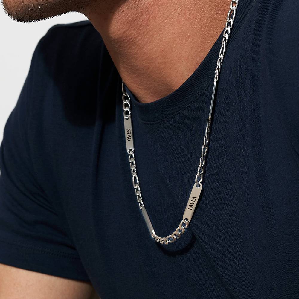 His & Hers Multi Name Necklaces in Sterling Silver and Stainless Steel-2 product photo