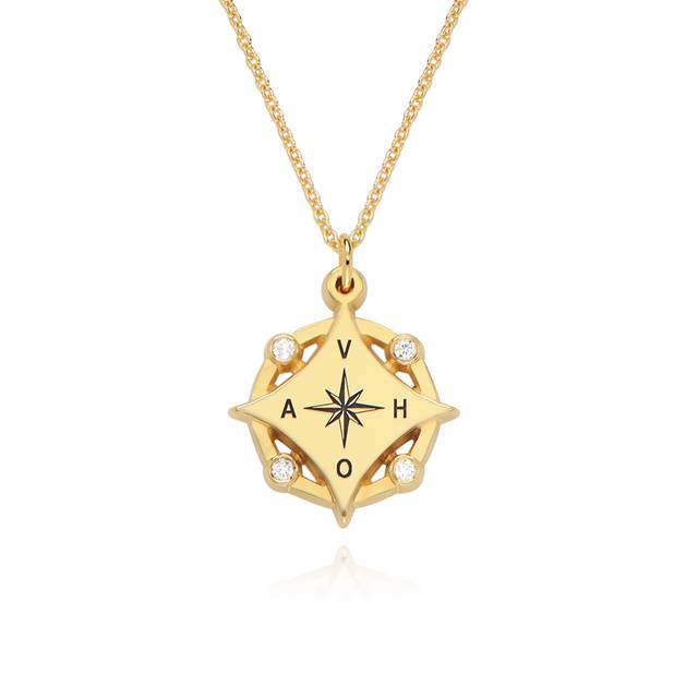 Kaia Initial Compass Necklace with Diamonds in Gold Vermeil - Theo Grace