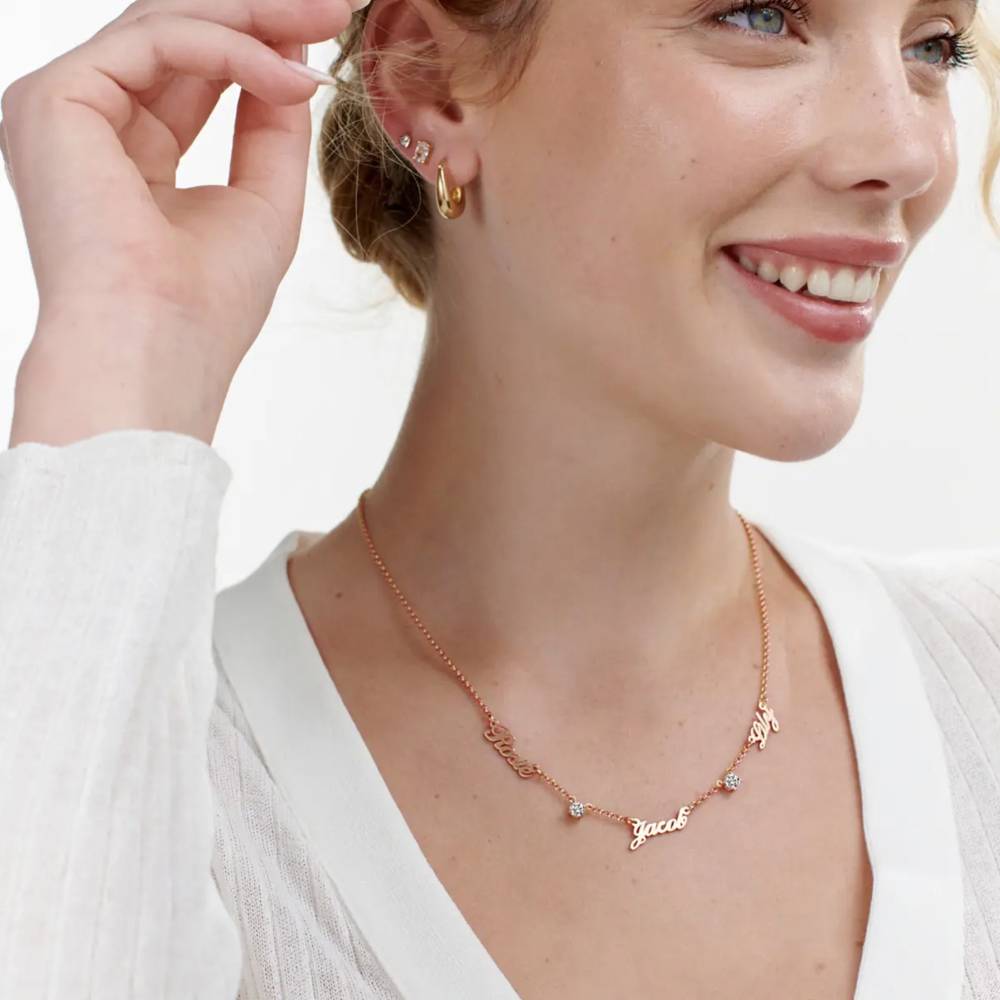 Last Minute Pack "Heritage Multiple Name Necklace in Rose Gold Plating with 0.30CT Diamonds"-2 product photo